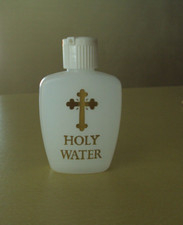 WHITE WITH GOLD TONE TRIM PLASTIC HOLY WATER BOTTLE TG
