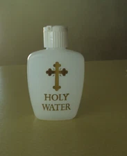 WHITE WITH GOLD TONE TRIM PLASTIC HOLY WATER BOTTLE  #TG