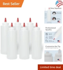 6-Pack 16oz Plastic Squeeze Bottles with Red Tip Cap for Easy Dispensing