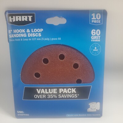 (10-Pack) Wood Metal Stripping 60 GRIT COARSE 5'' HOOK & LOOP SANDING DISCS -HART