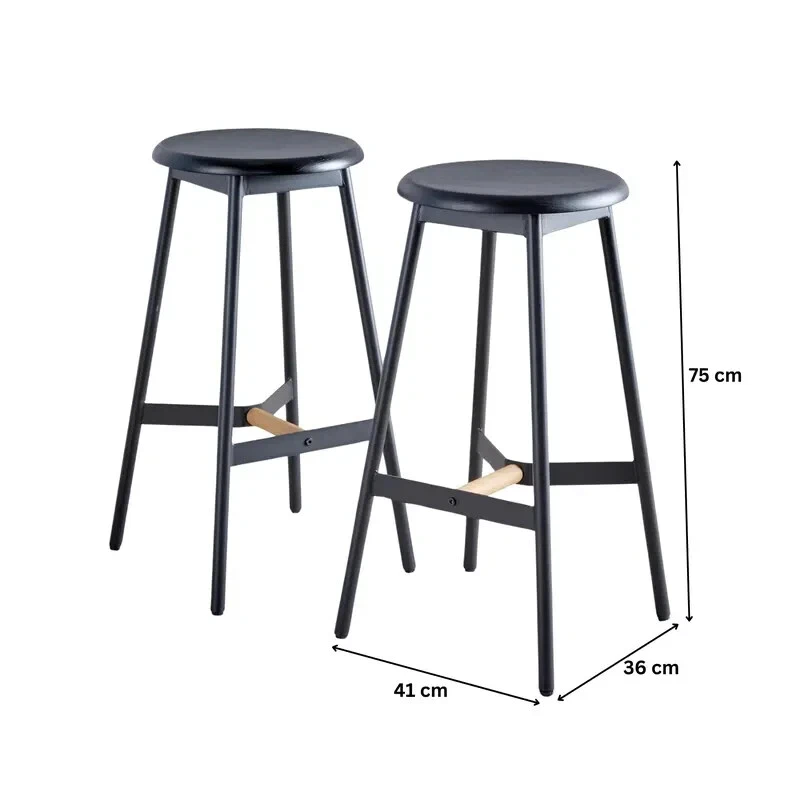 2 Piece Bar Table Set Black Metal Frame with Oak Stools Kitchen Breakfast - Image 2 of 4