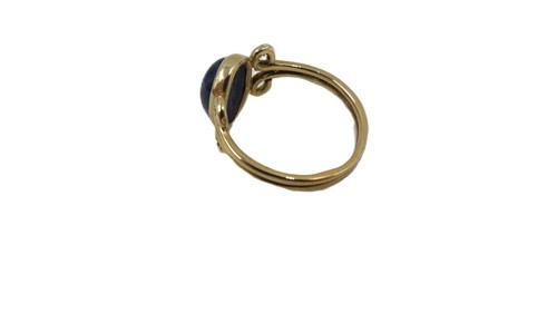 BEAUTIFUL 14K OVAL CABACHON LAPIS RING SIZE 5 1/2 2.2 GRAMS - Picture 4 of 7