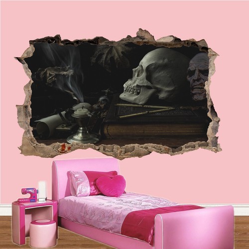 Halloween Gothic Skull Ghost Wall Stickers Art 3D Effect Poster Decal Murals RE0 - Picture 2 of 3