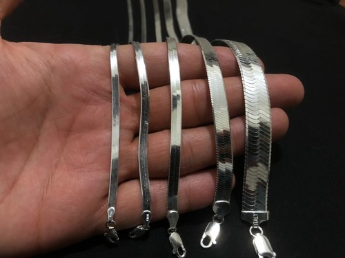 Massiv 925 versilberte Herringbone Gliedkette Halskette & Armband/Männer & Frauen - Bild 3 von 6