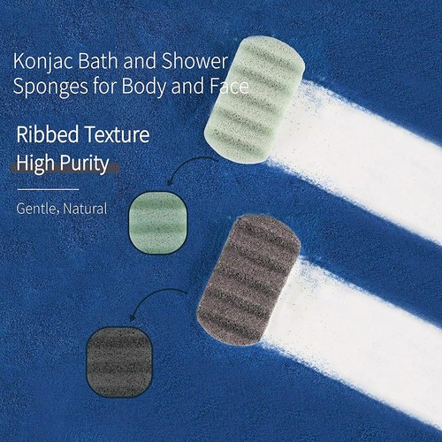 2 Pack Jumbo Konjac Sponges Aloe Vera and Activated Charcoal Body Facial Wash - Picture 2 of 6