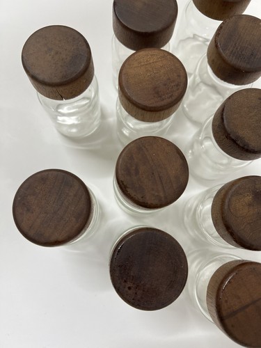 Vintage Glass and Wood Spice Jars Circa 1970s - Set Of 11 - Picture 4 of 7