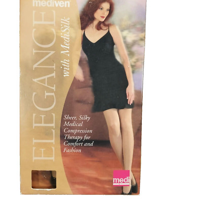 MEDIVEN Elegance Calf Compression Closed Toe Stockings Size L  Beige  12-16 mmHg