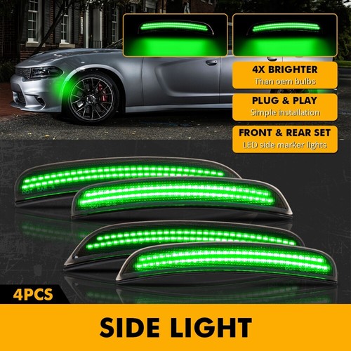 Dynamic Green LED Side Marker Lights For Dodge Charger 2015-23 Front Rear Bumper - Picture 5 of 12