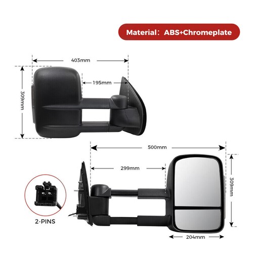 Extendable Pair Towing Mirrors for Isuzu MU-X 2013-2019 D-MAX 2012-2019 - Picture 2 of 9