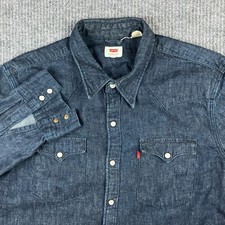 Levis Shirt Mens Large Blue Pearl Snap Denim Jean Barstow Cowboy Western Work
