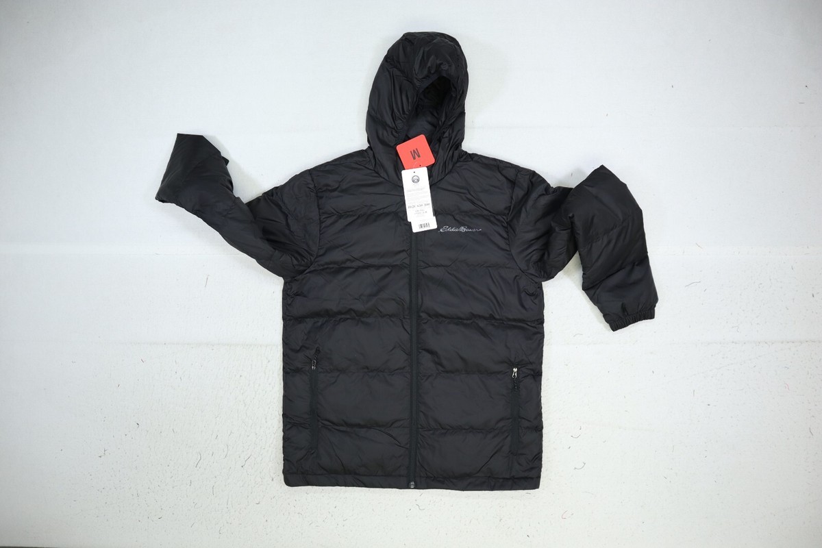 Eddie Bauer Wide Channel Hooded Down Jacket Full Zip Black Coat