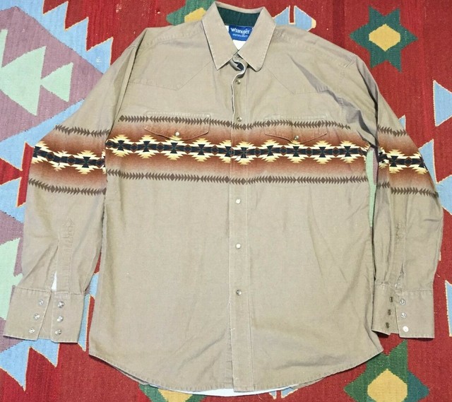 Vintage Wrangler Western Shirt Southwest Indian Aztec Large Brown eBay