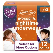 Parent's Choice Boys Girls Unisex Nighttime Bedwetting Underwear L/XL, 12-38Ct