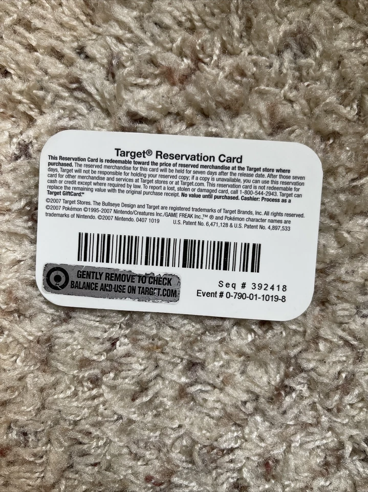 Карта бронирования Pokemon Diamond Target - 2007 - Изображение 2 из 2