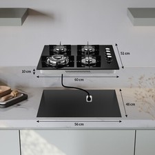 60cm Gas Hob 4 Burners Natural Gas/Propane Convertible Built in Tempered Glass