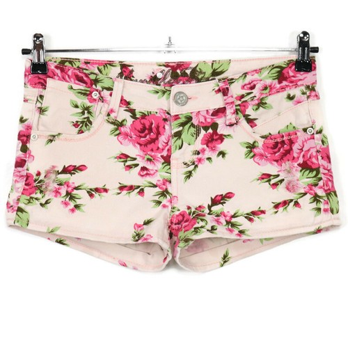 Vanilla Star Womens Jean Shorts Size 5 Floral Pink Green Stretch Distressed
