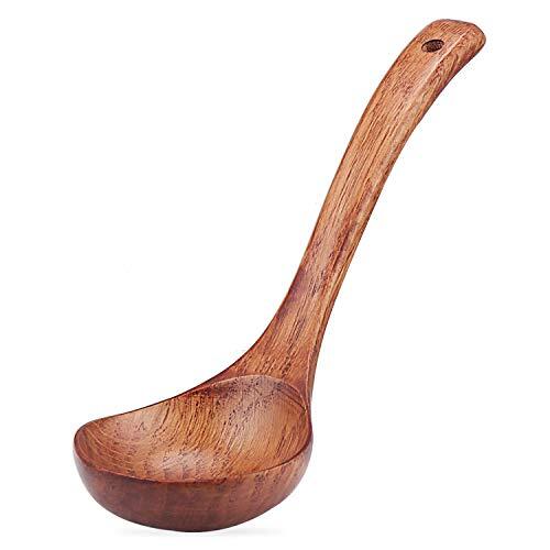 AIUHI 1 Pezzo Grande Mestolo Di Legno Per Zuppa - Grande Cucchiaio Di Legno Naturale Con Manico Lungo Per Misurare Le Porzioni Per Cucinare - Mestolo Di Legno Resistente Con Manico Lungo