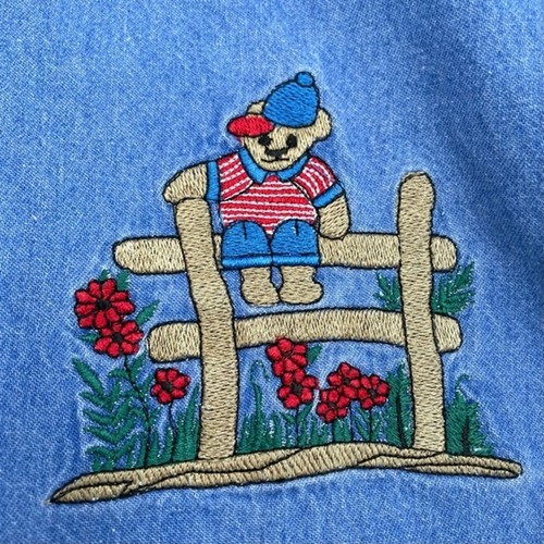 Camicia orsacchiotto vintage anni 90 donna denim con bottoni kawaii ricamato blu top - Foto 6 di 12