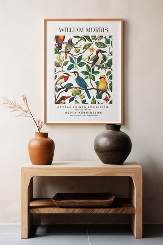 Poster William Morris Vintage Tropical Birds Cotone Stampe Esposizione Wall Art - Foto 2 di 6