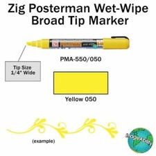 Yellow Liquid CHALK Marker PEN Broad 6mm Chisel TiP WetWipe ZIG POSTERMAN PMA550