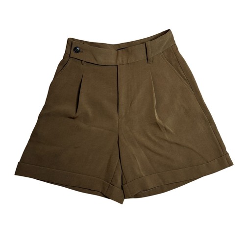 Pantalones Cortos Madewell Para Mujer The Harlow Cintura Alta Sarga Plisados Marrón Talla 0 Nuevos Sin Etiquetas - Imagen 2 de 7