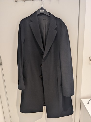 Uniqlo Coat Mens Large Wool Cashmere Knit Long Trench Pea Overcoat Chesterfield - Picture 1 of 7