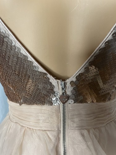 Lypsy Y2K Champagne Colour Baby Doll Dress, Sequin Bodice/Chiffon Skirt Size 8 - Picture 7 of 12
