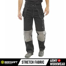 Mens Click Stretch Work Trouser Multi & Cordura Knee Pad Pockets Workwear Pants