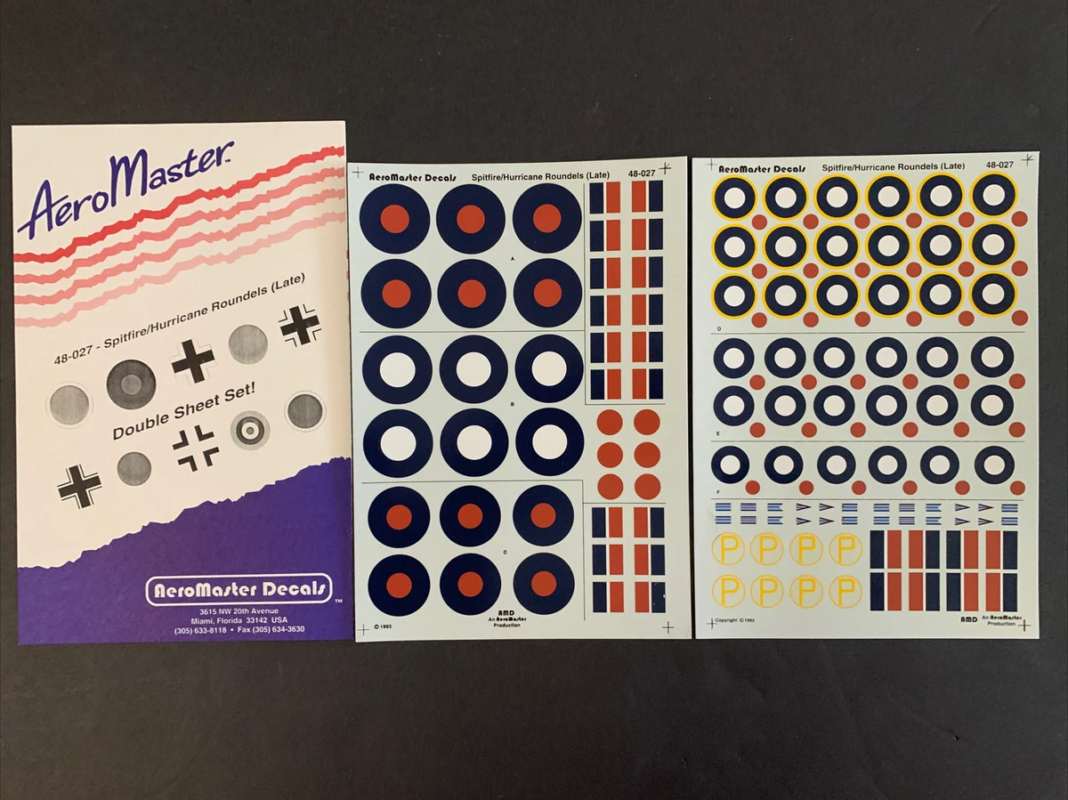 Model Aircraft Decal: AeroMaster 48-027 SpitfireHurricane Roundels (Late)  | eBay