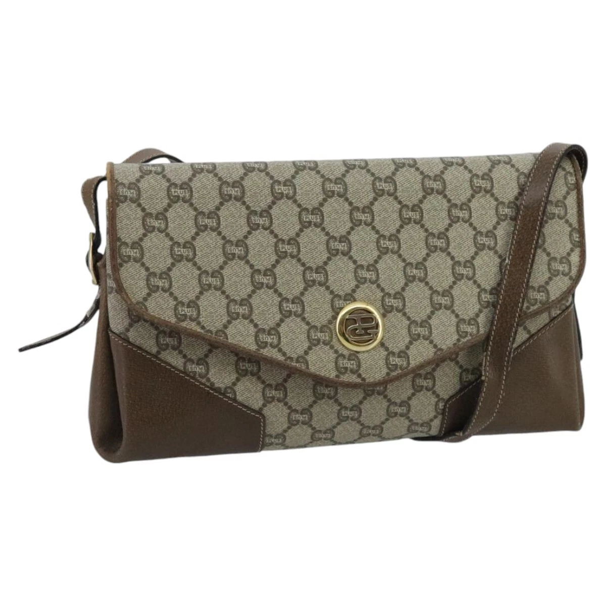 Sac à bandoulière GUCCI GG Plus Supreme PVC beige or authentique ep6338