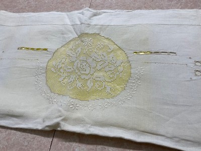 Antique Italian Linen  Sheet 90 x 100 -Drawn thread work across the top