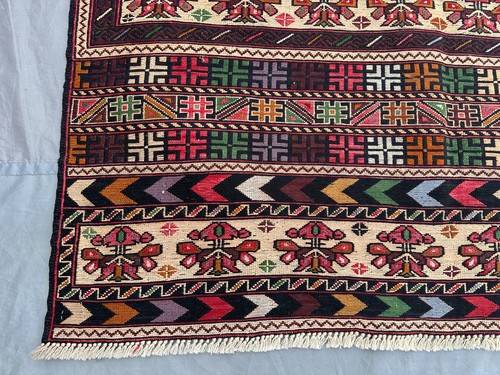 3 Fuß 9x6 Fuß 1 Fuß Vintage Handgewebt Sumak Kelim Teppich Wolle Tribal Geometrisch Afghan Rug - Bild 3 von 10