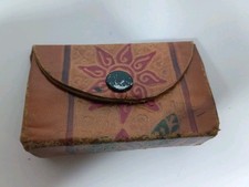 Vintage Tiny Hand Tooled Genuine Leather Coin Pouch Key Wallet
