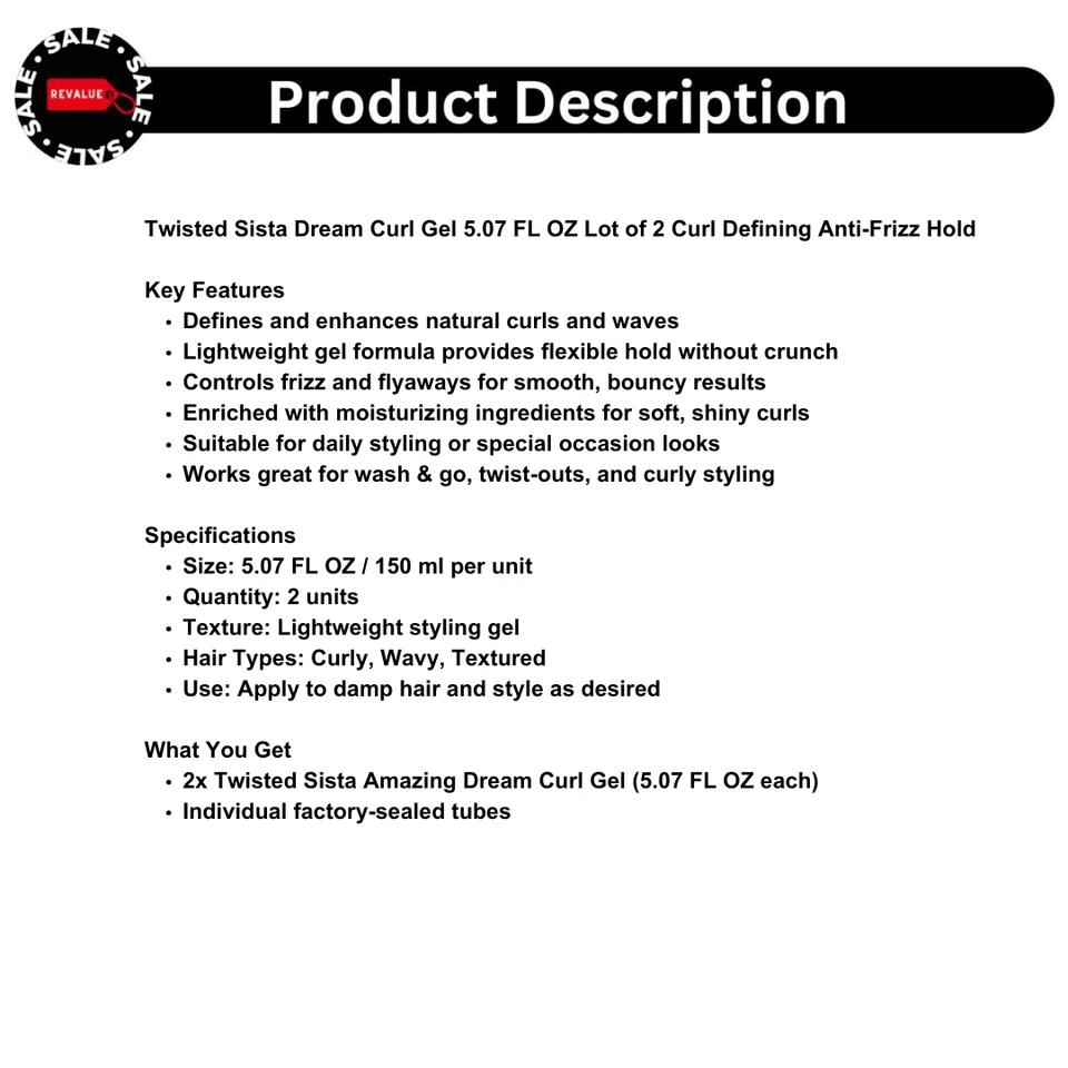 Twisted Sista Dream Curl Gel 5.07 FL OZ Lote de 2 Rizos Definición Anti-Frizz Sujeción Foto 2 de 4