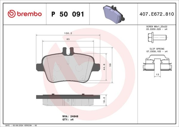 Brembo Bremsbelagsatz, Scheibenbremse P 50 091 FüR MERCEDES-BENZ-image