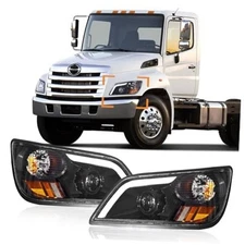 Headlight Assembly fit for 2011+ Hino 238 258 268 338 Truck Pair Black with LED