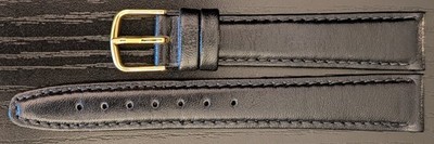 Vintage NOS Hirsch 'Brumby' 16mm Black Stitched Genuine Leather Watch Band