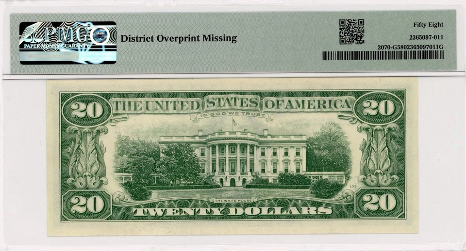 1969-$20 Chicago FRN Error Note-Missing Print Error-PMG 58-Fr#2070-G - Image 2 of 2