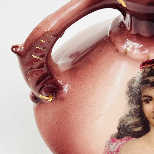 Austrian Vases Ladies Pictorial Pair on Burgundy Glaze Vintage Set 5 in by 4 - Picture 15 of 24
