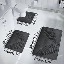 3PCS Non Slip Bath Mat Set Soft Quick Dry Absorbent Bathroom Rugs Washable