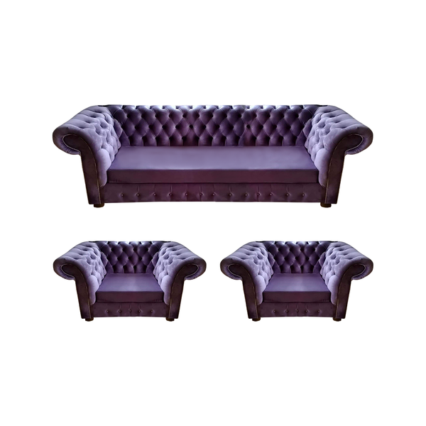 Wohnzimmer Set 3Tlg 2X Sessel Modern Sofa Dreisitze Couch Chesterfield Lila-image