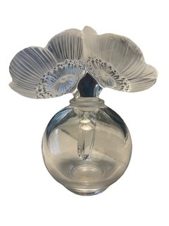 LALIQUE CRYSTAL DEAU FLEUR ANEMONES DOUBLE FLOWER PERFUME BOTTLE SEE DESC!