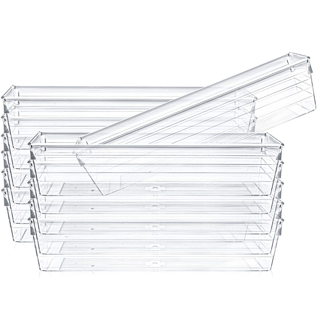 12-Pack Clear 9x3.2-Inch Drawer Organizers, Desk Storage Bins & Dividers