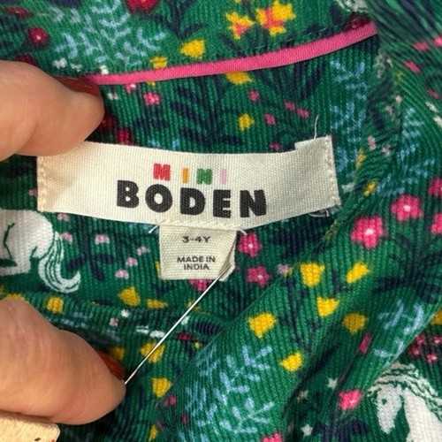 Mini Boden Smocked Unicorn Long Sleeve Fine Corduroy Holiday Dress Size 3/4Y - Picture 7 of 9