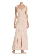 AQUA Womens Beige Pleated Darted Queen Anne Neckline Full-Length Formal Dress 4