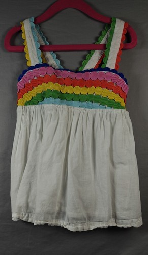 Mini Boden Rainbow Strap Tank Top White Shirt Size 6-7 Y Shirred Back
