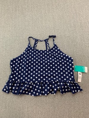 Outdoor Oasis Stars Ruffle Tank Girls 2XL Blue Silky Smooth Patriotic No Bra