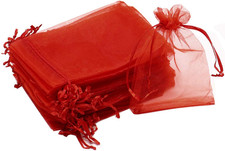 100Pcs Small Organza Bags 3x4 Inch, Red Small Mesh Jewelry Bags Drawstring Gift