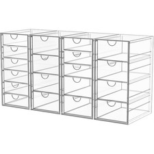 Acrylic Makeup Organizer with 19 Drawers 4 Pack Clear Storage Drawers Bathroom