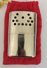Vintage 1980s JON-e Silver Metal Hand Warmer with Red Pouch 4 1/2in